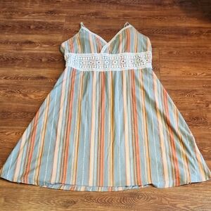 SO Multicolor Striped Dress with Lace Detail